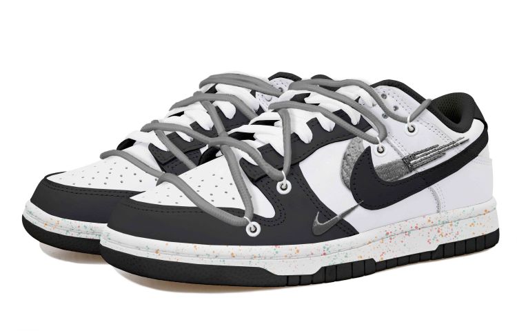 Lookbook (W) [Kasut Custom] Nike Dunk Low 'Panda Ink Splash Triple Swoosh Kelabu' FD4623-131(Team拾玖-黑白三钩S-BOX)