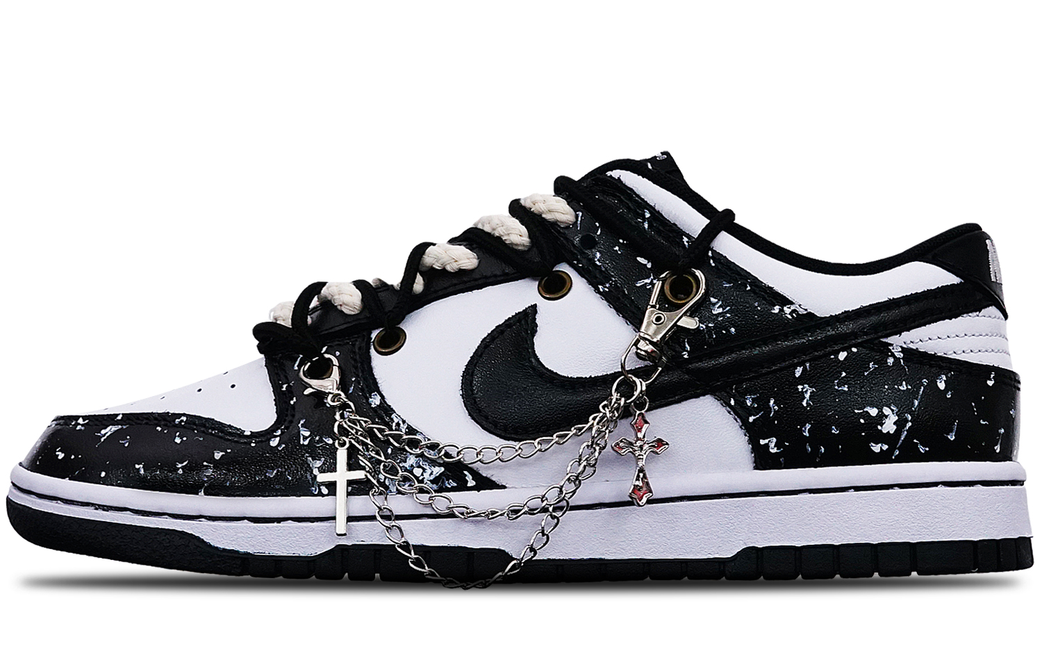 Buy 【定制球鞋】Nike Dunk Low 白/黑 解構風 熊貓雪花 特殊鞋盒 低筒 休閒鞋 女款 黑白
