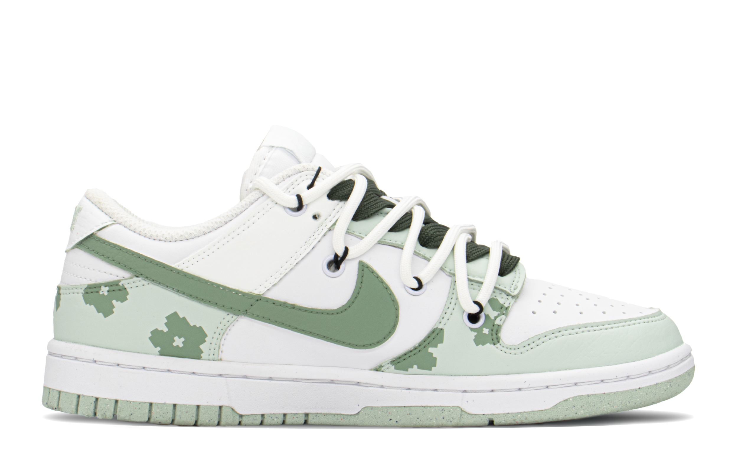 Order (W) [Sepatu Kustom] Nike Dunk Low 'Pixel Game Floral Deconstructed Putih Hijau' DN1431-102(TeamA-DK像素小花S-BOX)
