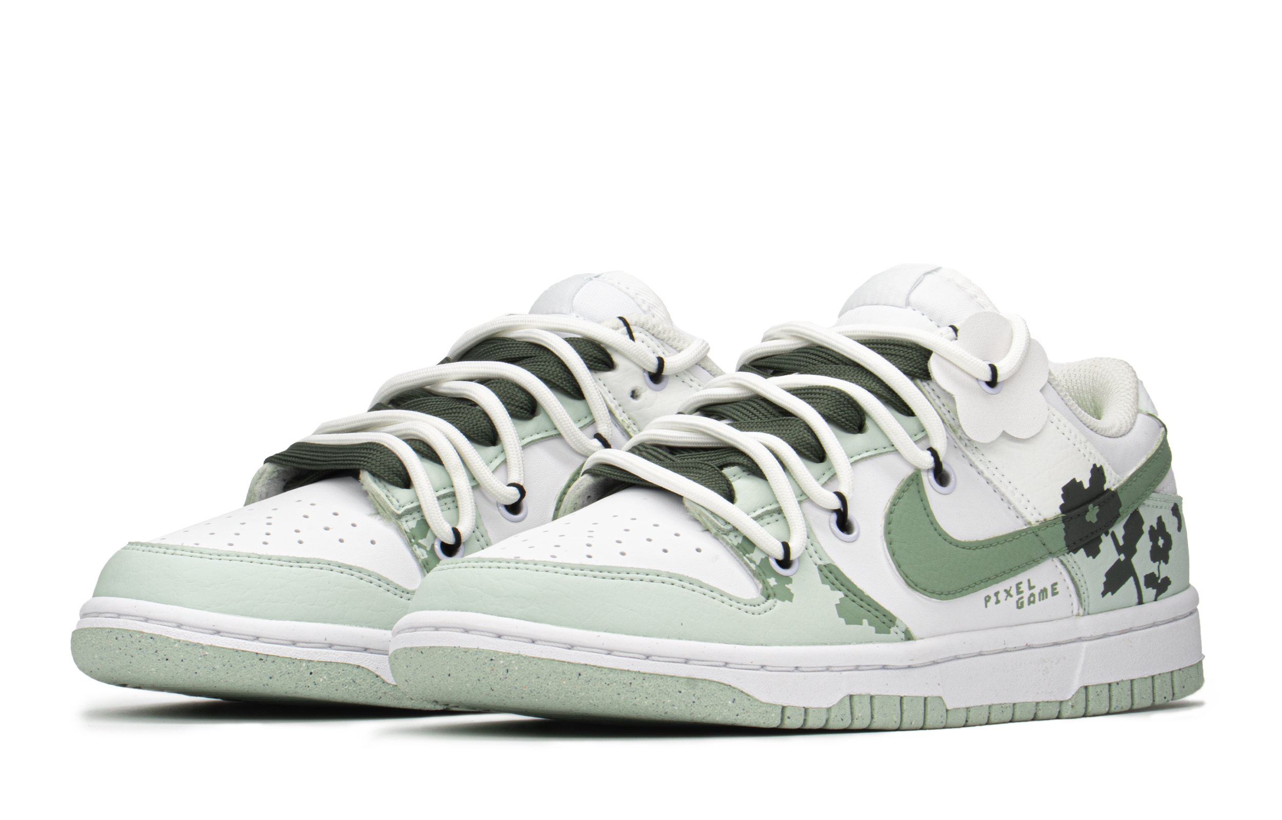 Lookbook (W) [Sepatu Kustom] Nike Dunk Low 'Pixel Game Floral Deconstructed Putih Hijau' DN1431-102(TeamA-DK像素小花S-BOX)