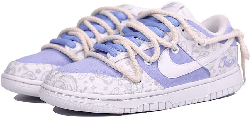 【定制球鞋】Nike Dunk Low ess 普羅旺斯腰果花 帆布 牛仔 vibe風 丹寧 麻繩鞋帶 低幫 板鞋 女款 白紫 Lookbook 【定制球鞋】Nike Dunk Low ess 普羅旺斯腰果花 帆布 牛仔 vibe風 丹寧 麻繩鞋帶 低幫 板鞋 女款 白紫