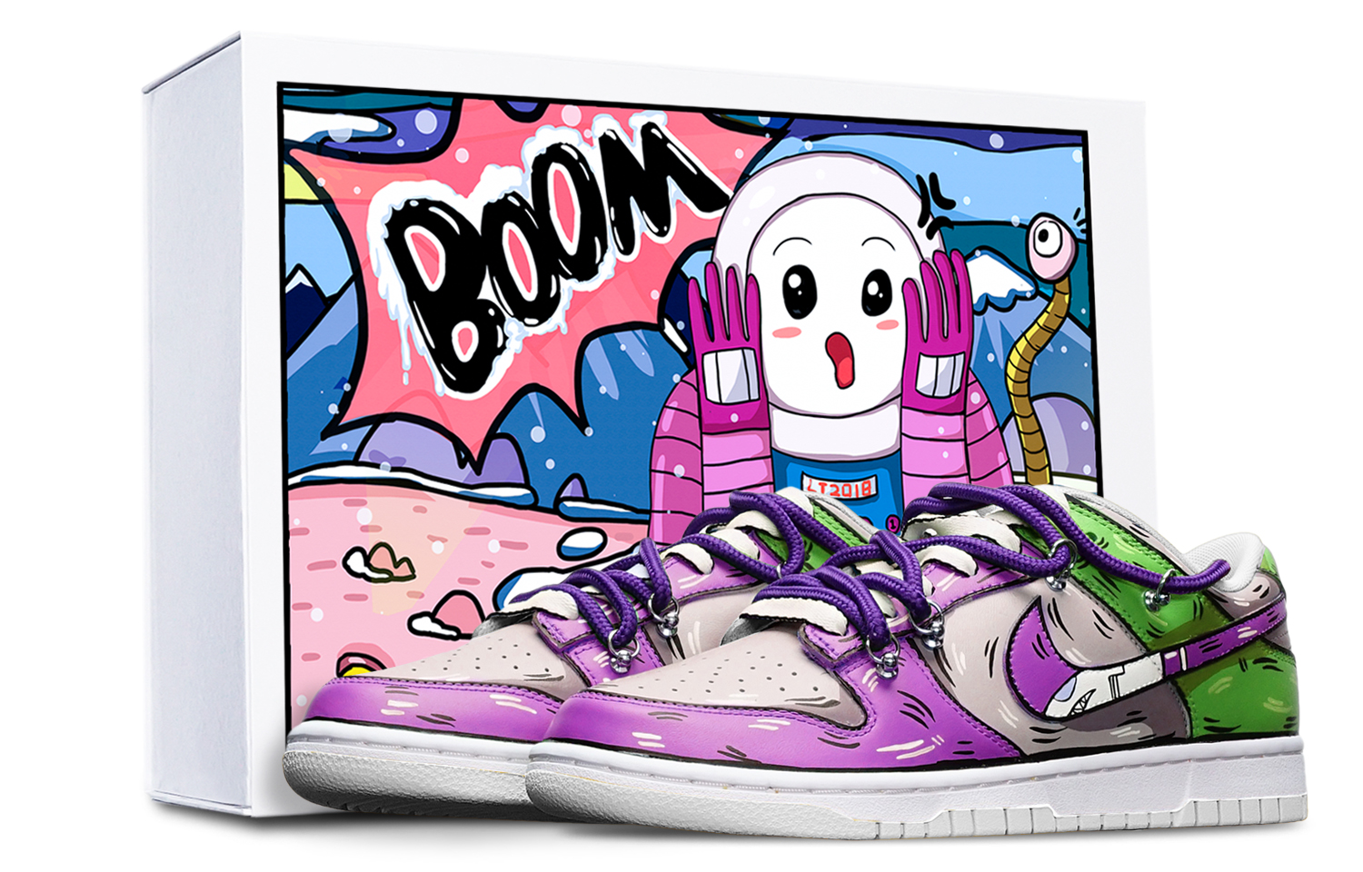 Buy 【客製化球鞋】Nike Dunk Low 拼色二維度 鯊魚鉤 解構雙鞋帶 限量特殊鞋盒 低筒 板鞋 女款 紫灰綠