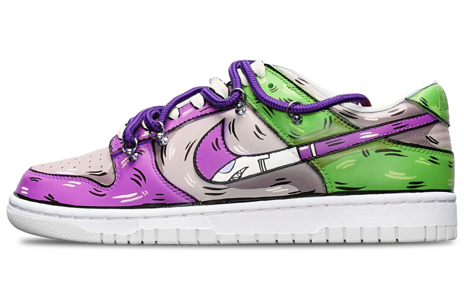 Order 【客製化球鞋】Nike Dunk Low 拼色二維度 鯊魚鉤 解構雙鞋帶 限量特殊鞋盒 低筒 板鞋 女款 紫灰綠