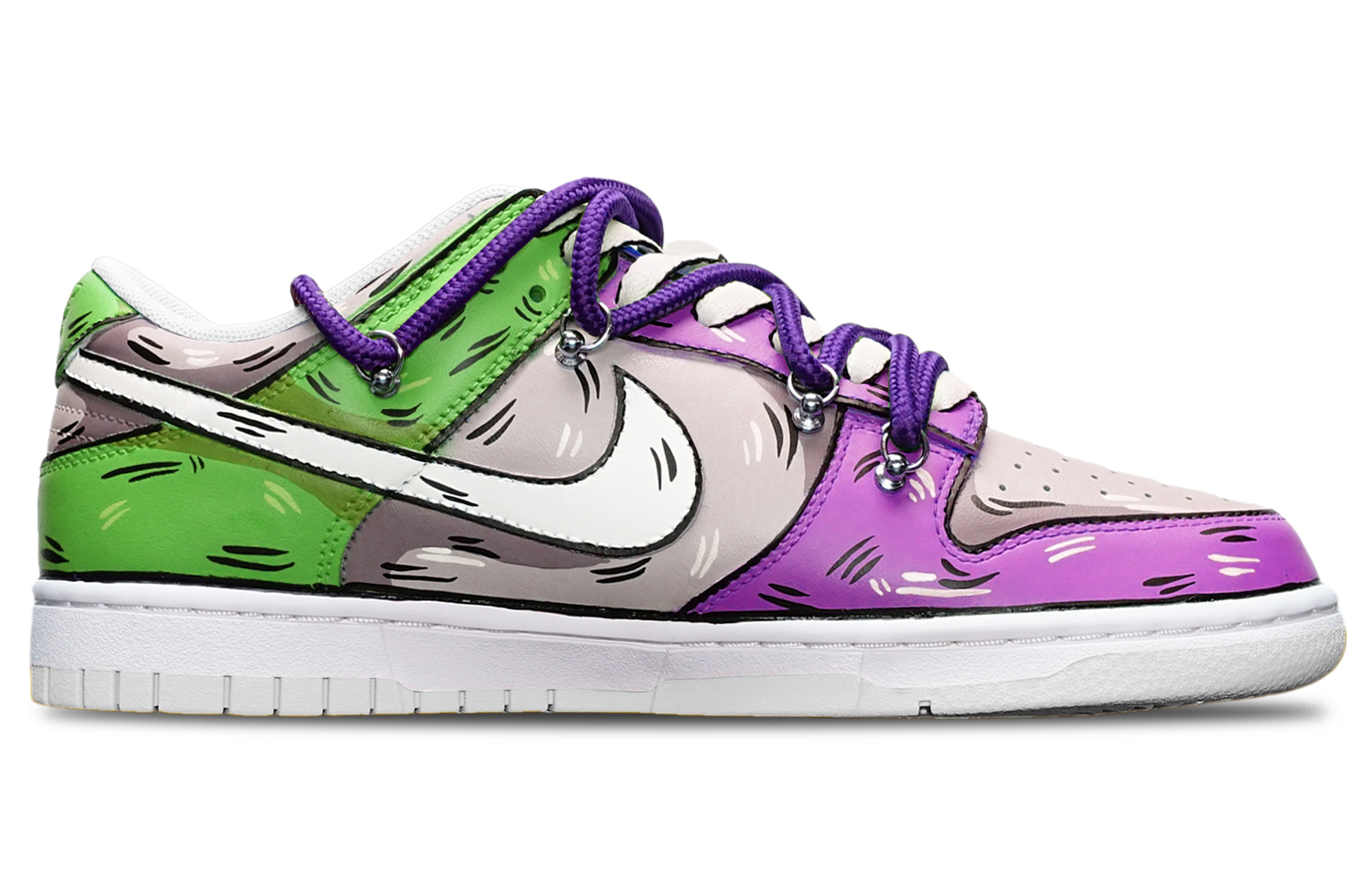 Lookbook 【客製化球鞋】Nike Dunk Low 拼色二維度 鯊魚鉤 解構雙鞋帶 限量特殊鞋盒 低筒 板鞋 女款 紫灰綠