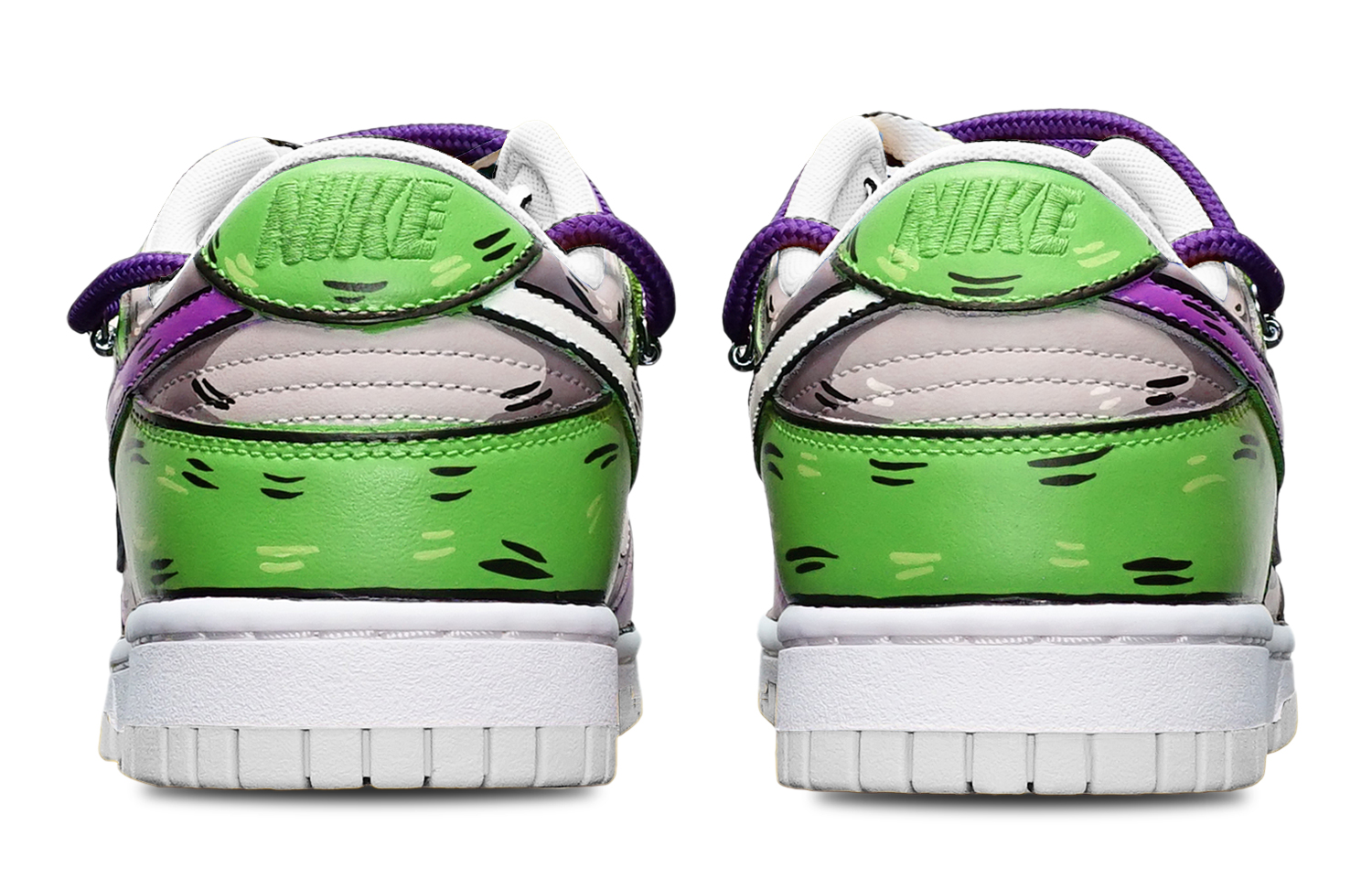 Purchase 【客製化球鞋】Nike Dunk Low 拼色二維度 鯊魚鉤 解構雙鞋帶 限量特殊鞋盒 低筒 板鞋 女款 紫灰綠