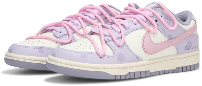 【客製化球鞋】 Nike Dunk Low 火心 芋頭莓果 四葉草花紋 解構繫帶 復古 低筒 滑板鞋 女款 紫色 Lookbook 【客製化球鞋】 Nike Dunk Low 火心 芋頭莓果 四葉草花紋 解構繫帶 復古 低筒 滑板鞋 女款 紫色