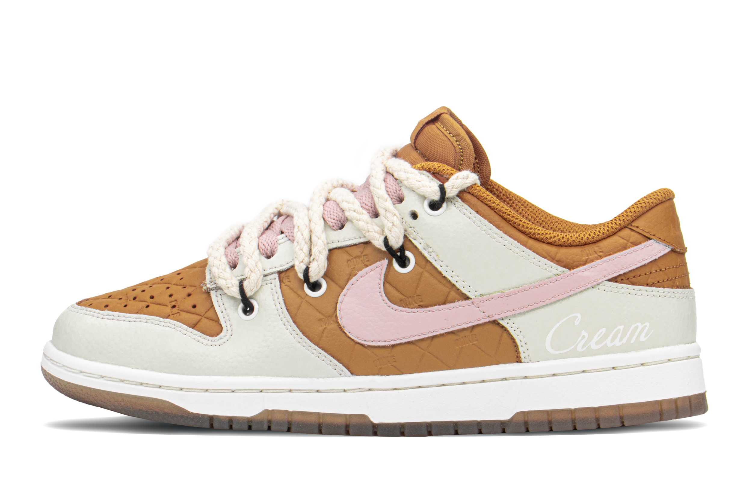 Buy (W) 나이키 덩크 로우 '퀼트 휘트 모카 핑크' (커스텀) DX3374-700(TeamA-DK摩卡粉芋S)