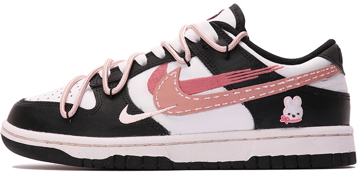 custom-shoes-women-nike-dunk-low-rabbit-rose-patch-black-white