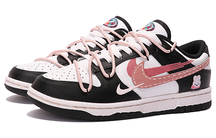 Lookbook (W) [Sepatu Custom] Nike Dunk Low 'Rabbit Rose Patch Hitam-Putih' FD4623-131(TeamThree-女款玫瑰来信黑白)