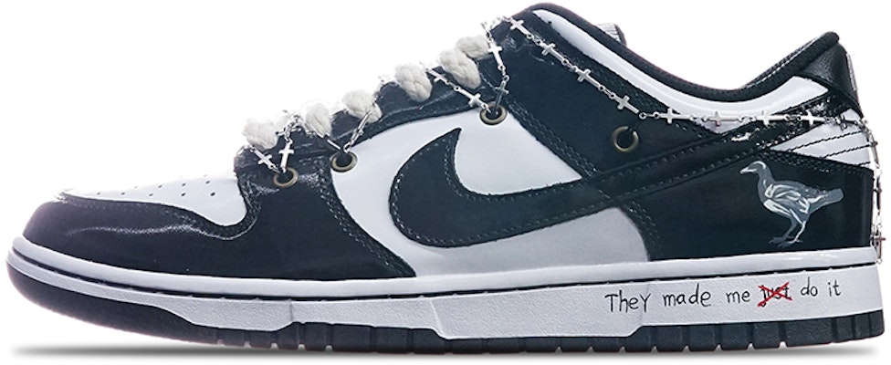 【定製球鞋】 Nike Dunk Low 銀鍊烏鴉 Vibe定製 低筒 板鞋 女款 黑白 Buy 【定製球鞋】 Nike Dunk Low 銀鍊烏鴉 Vibe定製 低筒 板鞋 女款 黑白