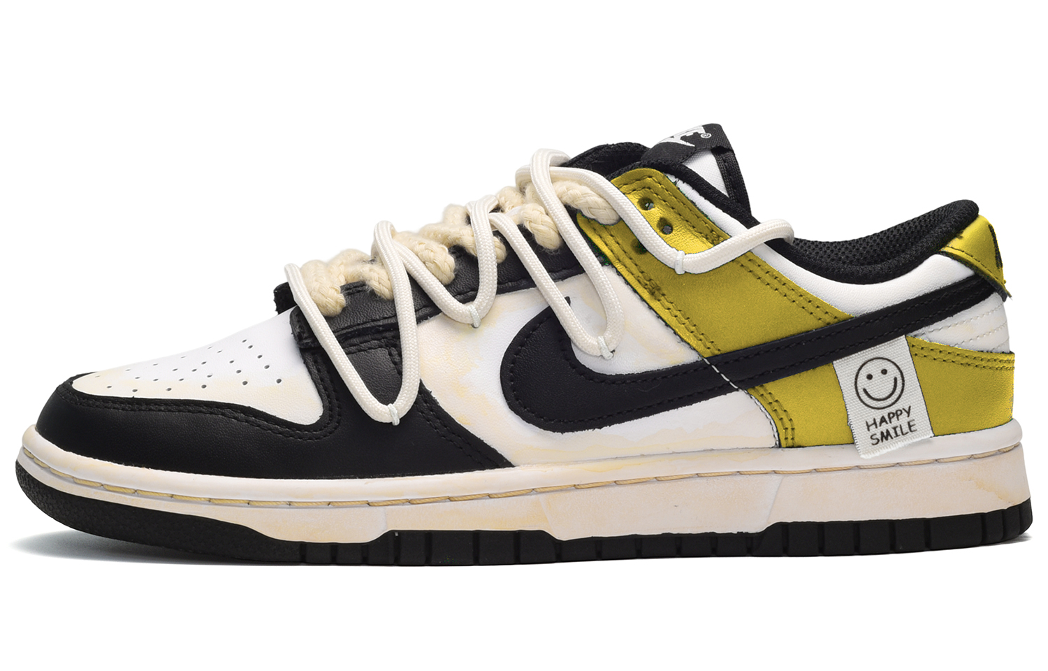 Buy (W) [Kasut Custom] Nike Dunk Low 'Smiley Hitam Putih Kuning' DD1503-101(TeamE-女款笑脸贴黑白黄)