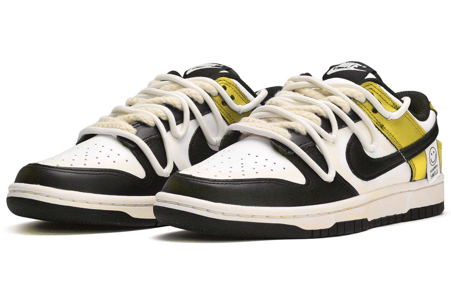Lookbook (W) [Kasut Custom] Nike Dunk Low 'Smiley Hitam Putih Kuning' DD1503-101(TeamE-女款笑脸贴黑白黄)