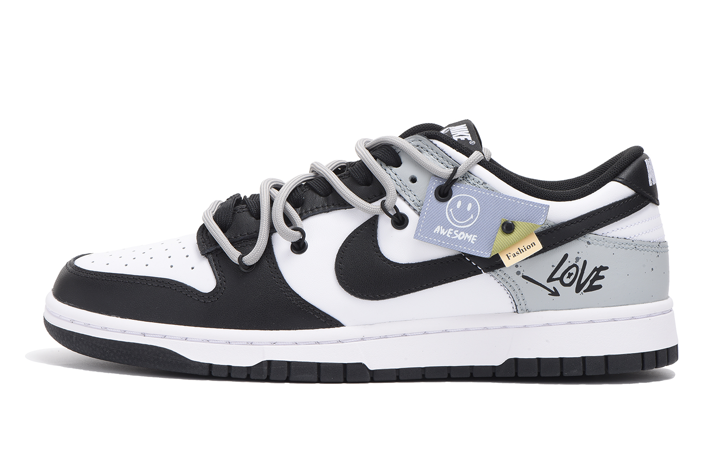 Buy (W) [Sepatu Custom] Nike Dunk Low 'Smiley Grey' CW1590-100(Team拾伍-女款灰黑灰笑脸二)
