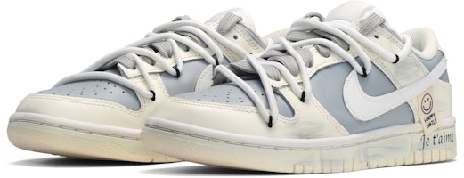 【客製化球鞋】Nike Dunk Low 夏日清涼 復古做舊 笑臉布貼 低筒 板鞋 女款 米白灰 Lookbook 【客製化球鞋】Nike Dunk Low 夏日清涼 復古做舊 笑臉布貼 低筒 板鞋 女款 米白灰