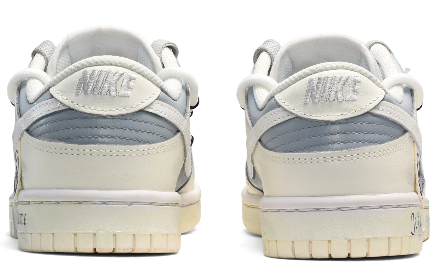 Shop (W) [Kasut Custom] Nike Dunk Low 'Smiley Patch - Kelabu Putih Pudar Vintage' DD1503-121(TeamE-女款笑脸米白灰)