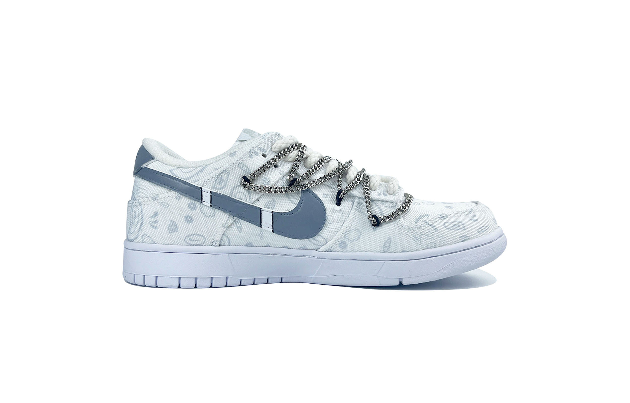Order 【客製球鞋】Nike Dunk Low 霾霧腰果花 鏈條 低筒 板鞋 女款 白灰