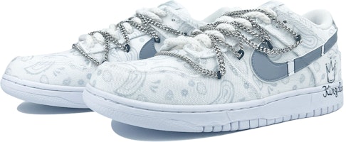 【客製球鞋】Nike Dunk Low 霾霧腰果花 鏈條 低筒 板鞋 女款 白灰 Lookbook 【客製球鞋】Nike Dunk Low 霾霧腰果花 鏈條 低筒 板鞋 女款 白灰