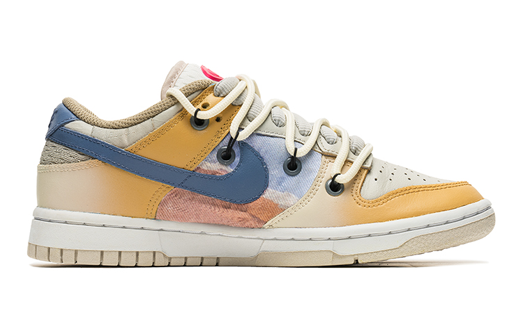 Order 【訂製球鞋】 Nike Dunk Low 街舞系列 野鶴製造 靈魂伴侶 漸變 解構雙鞋帶 牛仔貼布 低幫 板鞋 女款 米黃