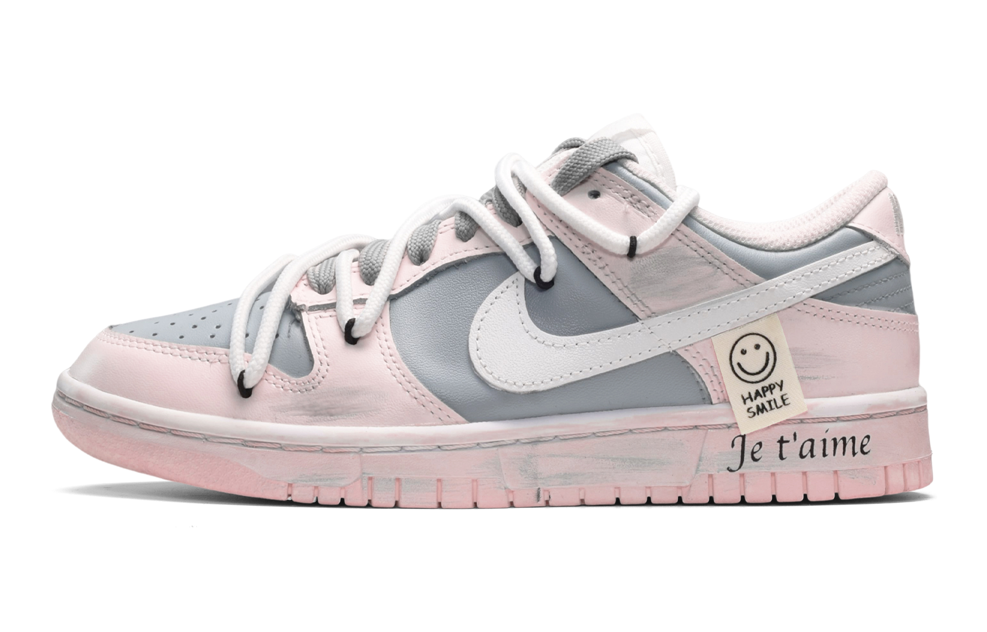 Buy (W) [定制鞋款] 耐克Dunk低帮'夏日酷粉白灰' DH9765-100(TeamE-女款笑脸粉白灰)