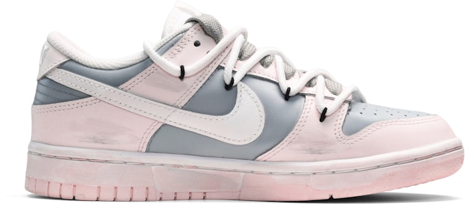 【定製籃球鞋】Nike Dunk Low 夏日清涼 復古做舊 笑臉布貼 防滑耐磨 低筒 板鞋 女款 粉白灰 Order 【定製籃球鞋】Nike Dunk Low 夏日清涼 復古做舊 笑臉布貼 防滑耐磨 低筒 板鞋 女款 粉白灰