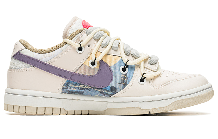 Order 【定製球鞋】 Nike Dunk Low 野鶴製造 街舞系列 落日飛車 解構雙鞋帶 牛仔貼布 禮盒 休閒 低幫 板鞋 女款 米白