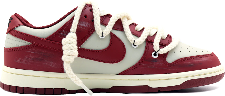 【定製球鞋】 Nike Dunk Low 散秋楓晚 復古做舊 刺繡標牌 麻繩解構鞋帶 低幫 板鞋 女款 紅白 Order 【定製球鞋】 Nike Dunk Low 散秋楓晚 復古做舊 刺繡標牌 麻繩解構鞋帶 低幫 板鞋 女款 紅白