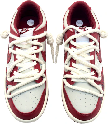 【定製球鞋】 Nike Dunk Low 散秋楓晚 復古做舊 刺繡標牌 麻繩解構鞋帶 低幫 板鞋 女款 紅白 Shop 【定製球鞋】 Nike Dunk Low 散秋楓晚 復古做舊 刺繡標牌 麻繩解構鞋帶 低幫 板鞋 女款 紅白
