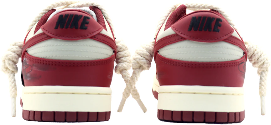 【定製球鞋】 Nike Dunk Low 散秋楓晚 復古做舊 刺繡標牌 麻繩解構鞋帶 低幫 板鞋 女款 紅白 Purchase 【定製球鞋】 Nike Dunk Low 散秋楓晚 復古做舊 刺繡標牌 麻繩解構鞋帶 低幫 板鞋 女款 紅白