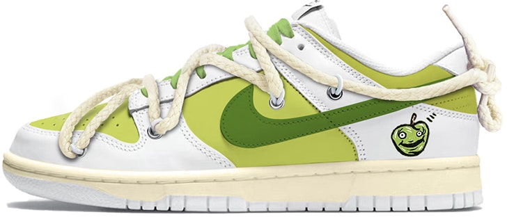 custom-shoes-women-nike-dunk-low-triple-white-apple-green-deconstructed