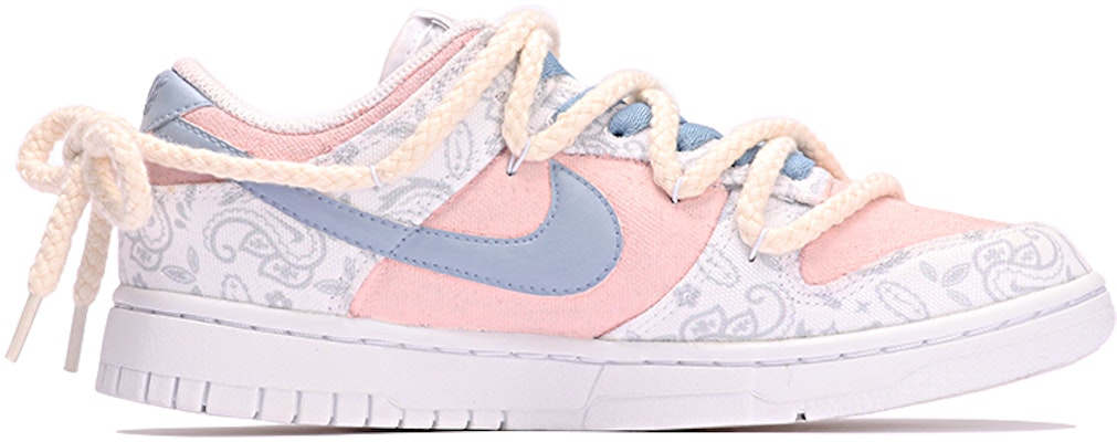 【客製球鞋】Nike Dunk Low ESS 鬱金香 粉色布貼 腰果花 解構雙鞋帶 做舊 低幫 板鞋 女款 粉白 Order 【客製球鞋】Nike Dunk Low ESS 鬱金香 粉色布貼 腰果花 解構雙鞋帶 做舊 低幫 板鞋 女款 粉白