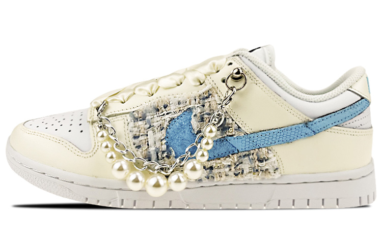 Buy (W) [定制鞋款] 耐克Dunk Low '斜纹珍珠链丝带' DD7099-100(Team叁-女款贴布小香)