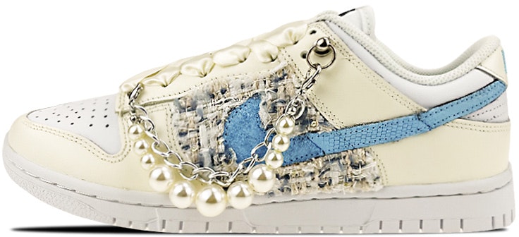 custom-shoes-women-nike-dunk-low-tweed-pearl-chain-ribbon