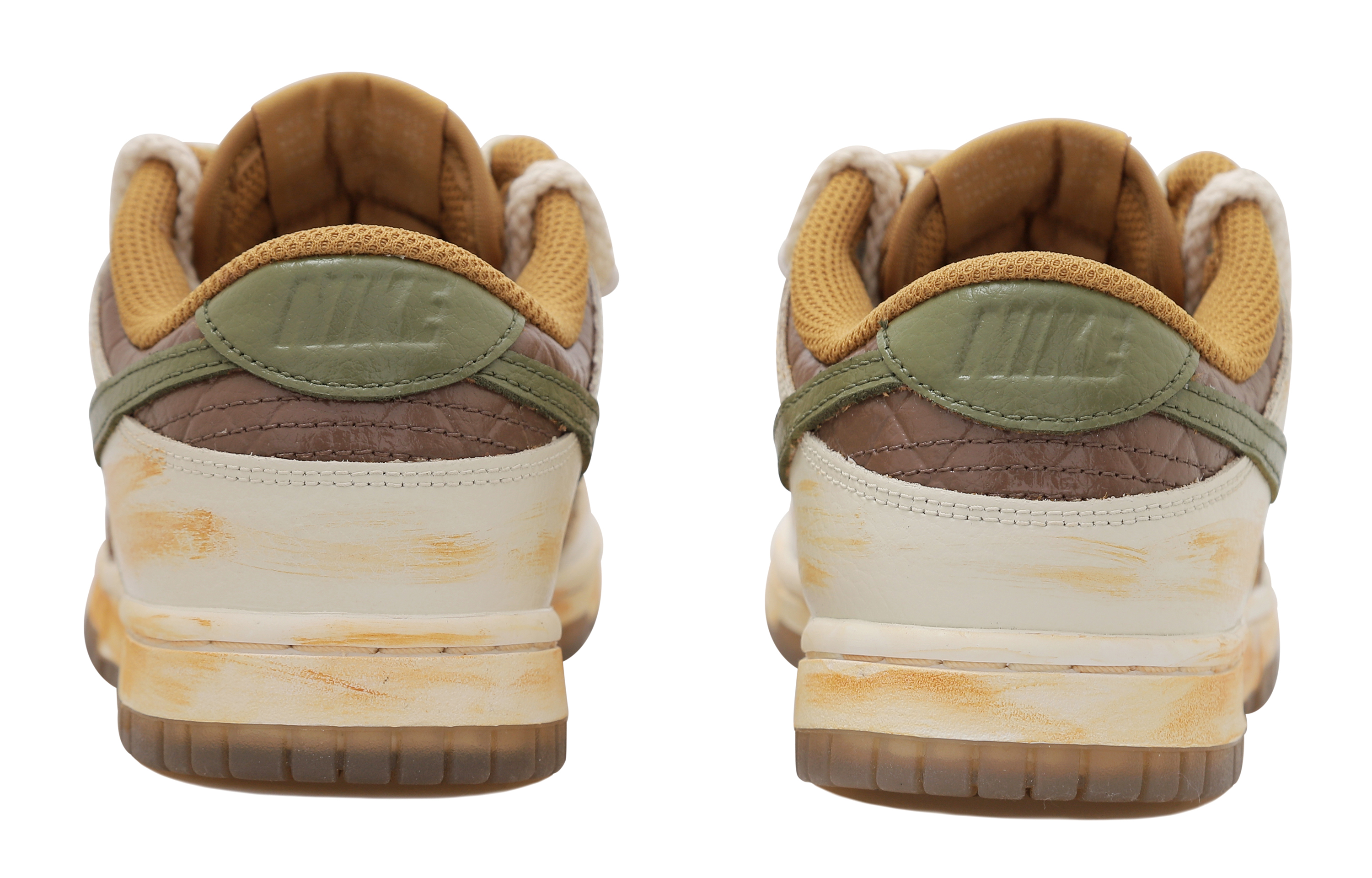 Lookbook 【客製化球鞋】Nike Dunk Low OKHR 復古風做舊解構 摩卡咖啡色 橄欖綠 麻繩 字體 防滑耐磨 低筒 滑板鞋 女款 黃棕色