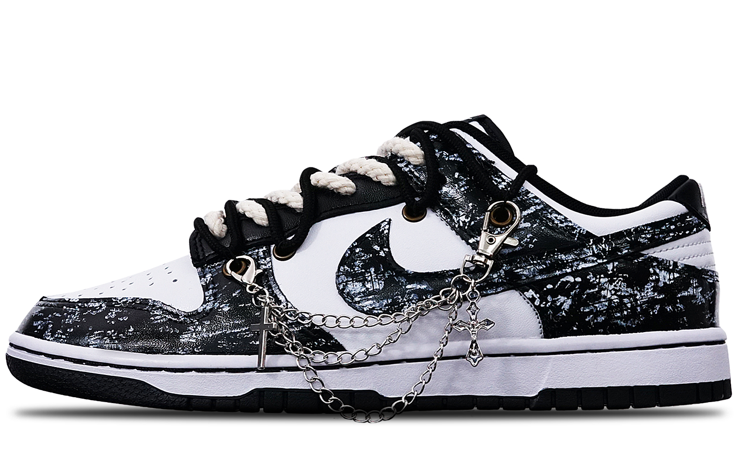 Buy (W) 【定制鞋款】耐克Dunk Low「白黑解构复古」 DD1503-101(TeamT-擦色做旧黑白S-BOX)