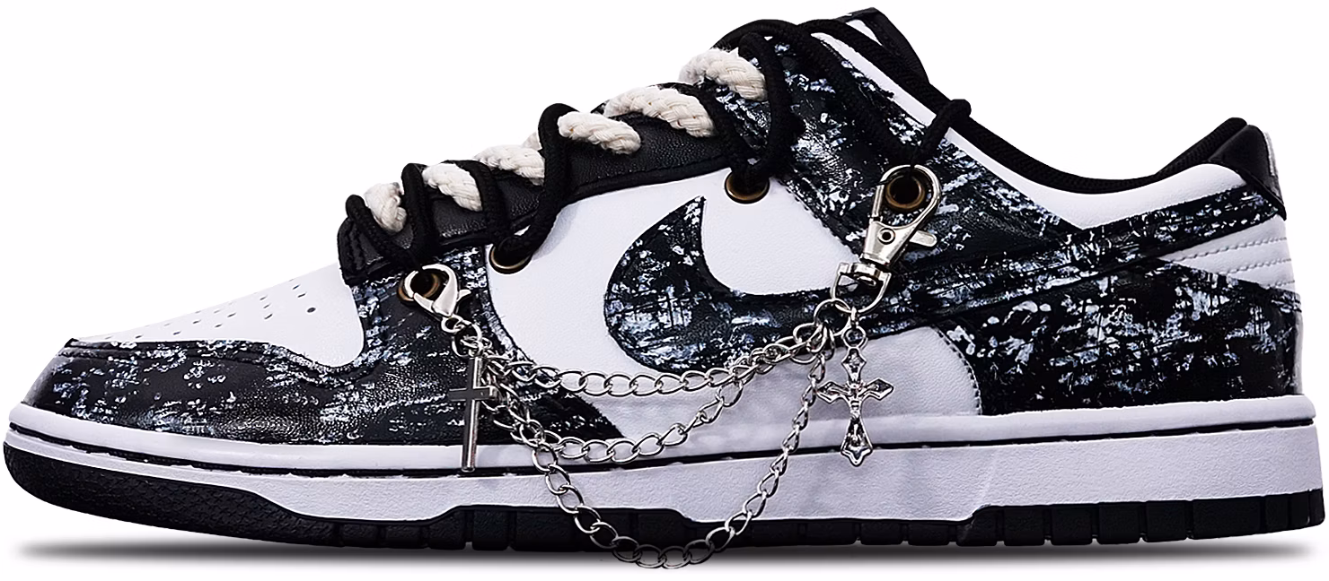 custom-shoes-women-nike-dunk-low-white-black-deconstructed-vintage