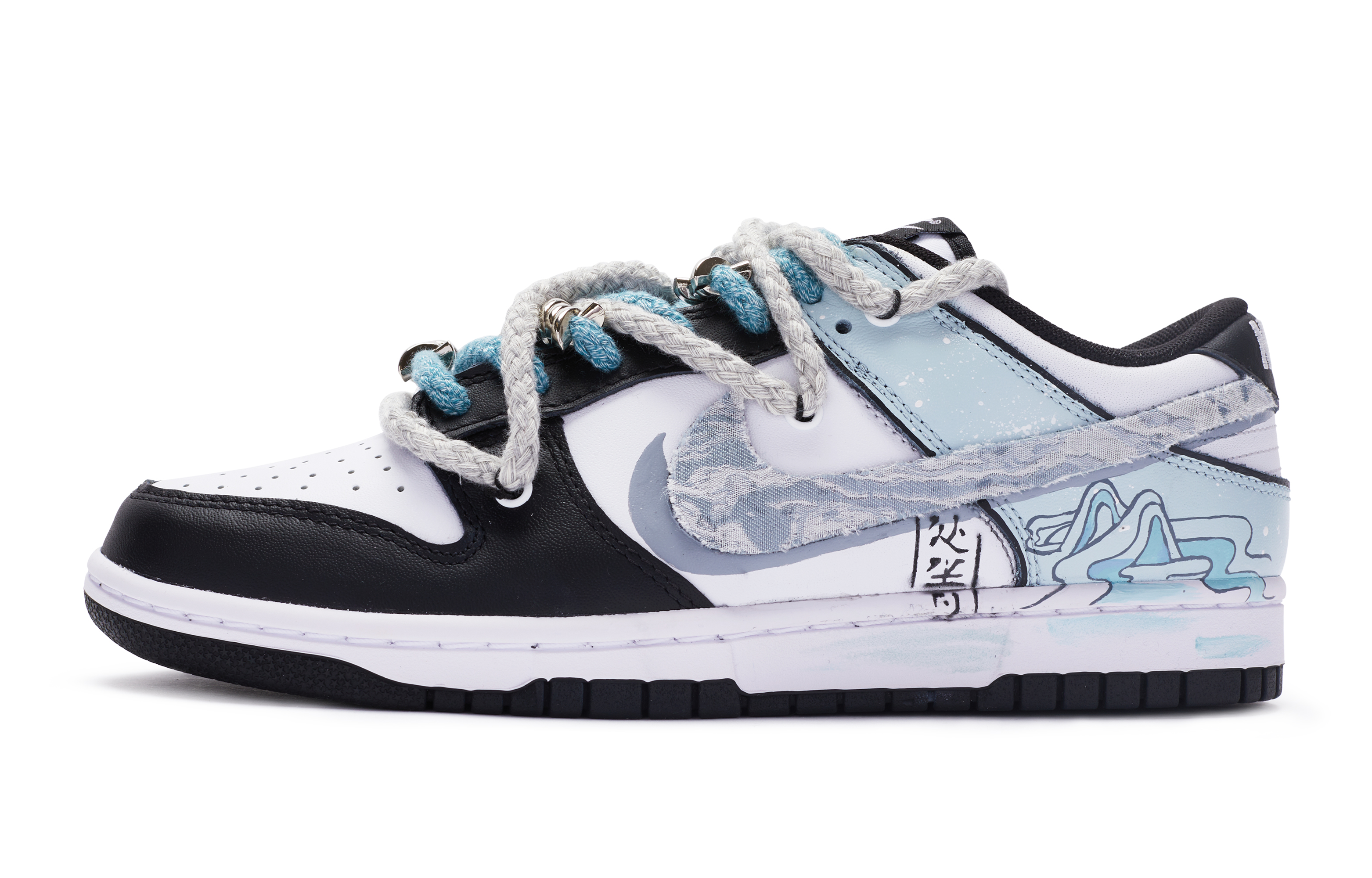 Buy (W) [定制版] 耐克Dunk Low '白蓝黑定制款' DD1503-101(TeamR-女款处暑白蓝黑S-BOX)