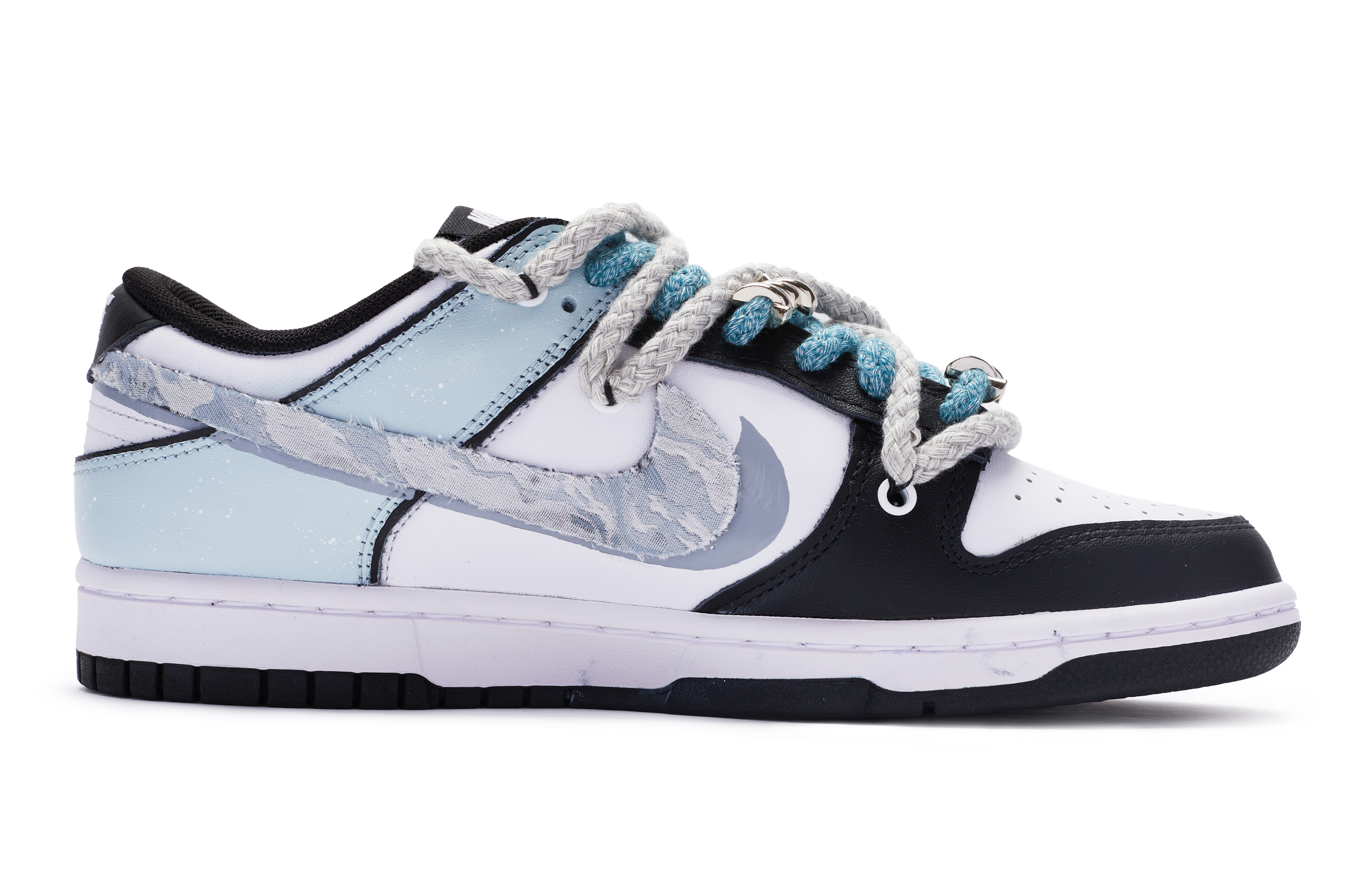 Order (W) [Kasur Kasut] Nike Dunk Low 'Putih Biru Hitam Cina Gaya Baru Dilukis Tangan' DD1503-101(TeamR-女款处暑白蓝黑)