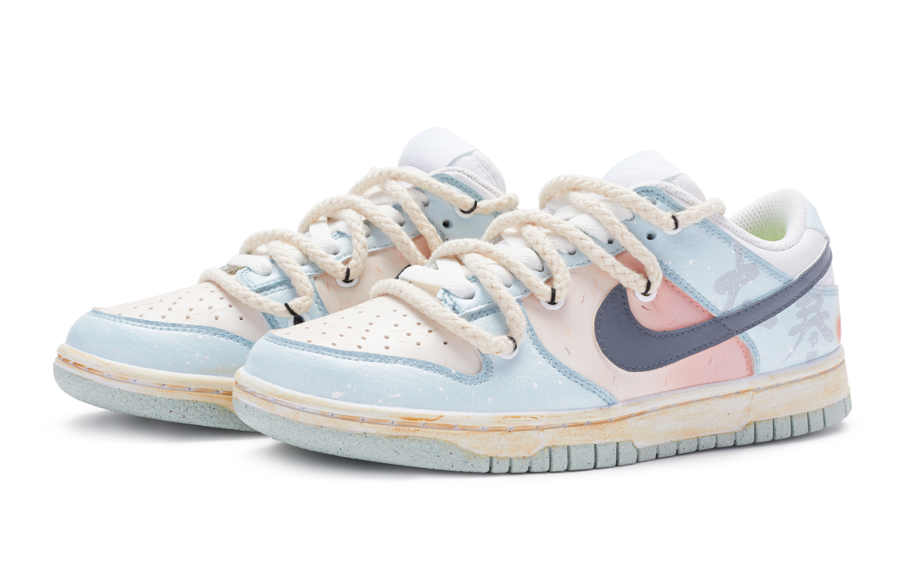Lookbook (W) [Sepatu Custom] Nike Dunk Low 'Putih Biru Pink' DN1431-102(TeamR-女款大寒白蓝粉S-BOX)