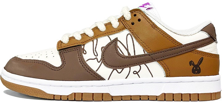 custom-shoes-women-nike-dunk-low-white-brown-bunny
