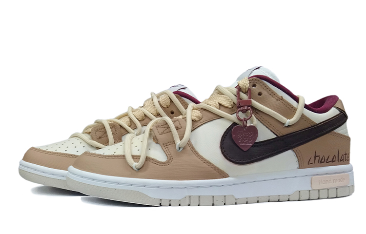 Lookbook (W) [Sneakers Kustom] Nike Dunk Low 'Putih Coklat Dekonstruksi dengan Liontin Hati' DV1160-100(TeamK-巧克力曲奇)