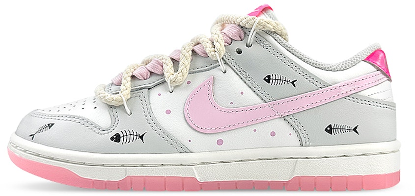 【定製球鞋】 Nike Dunk Low 滑板精靈 魚骨圖 線條 低筒 板鞋 女款 白灰粉 Buy 【定製球鞋】 Nike Dunk Low 滑板精靈 魚骨圖 線條 低筒 板鞋 女款 白灰粉