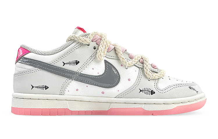 Order 【定製球鞋】 Nike Dunk Low 滑板精靈 魚骨圖 線條 低筒 板鞋 女款 白灰粉