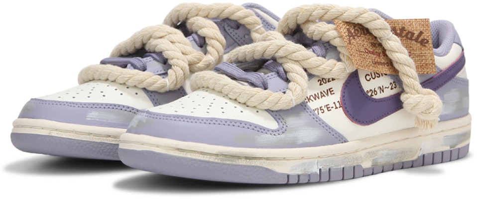 【客製球鞋】Nike Dunk Low 熱浪製造 香芋麻繩 貼牌 解構綁帶 復古 低筒 板鞋 女款 白紫色 Lookbook 【客製球鞋】Nike Dunk Low 熱浪製造 香芋麻繩 貼牌 解構綁帶 復古 低筒 板鞋 女款 白紫色