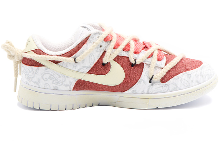 Order 【客製球鞋】 Nike Dunk Low ESS 白色腰果花 迷幻風做舊 低筒 板鞋 女款 豆沙紅白