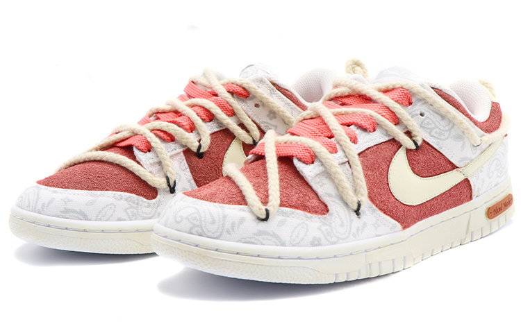 Lookbook 【客製球鞋】 Nike Dunk Low ESS 白色腰果花 迷幻風做舊 低筒 板鞋 女款 豆沙紅白