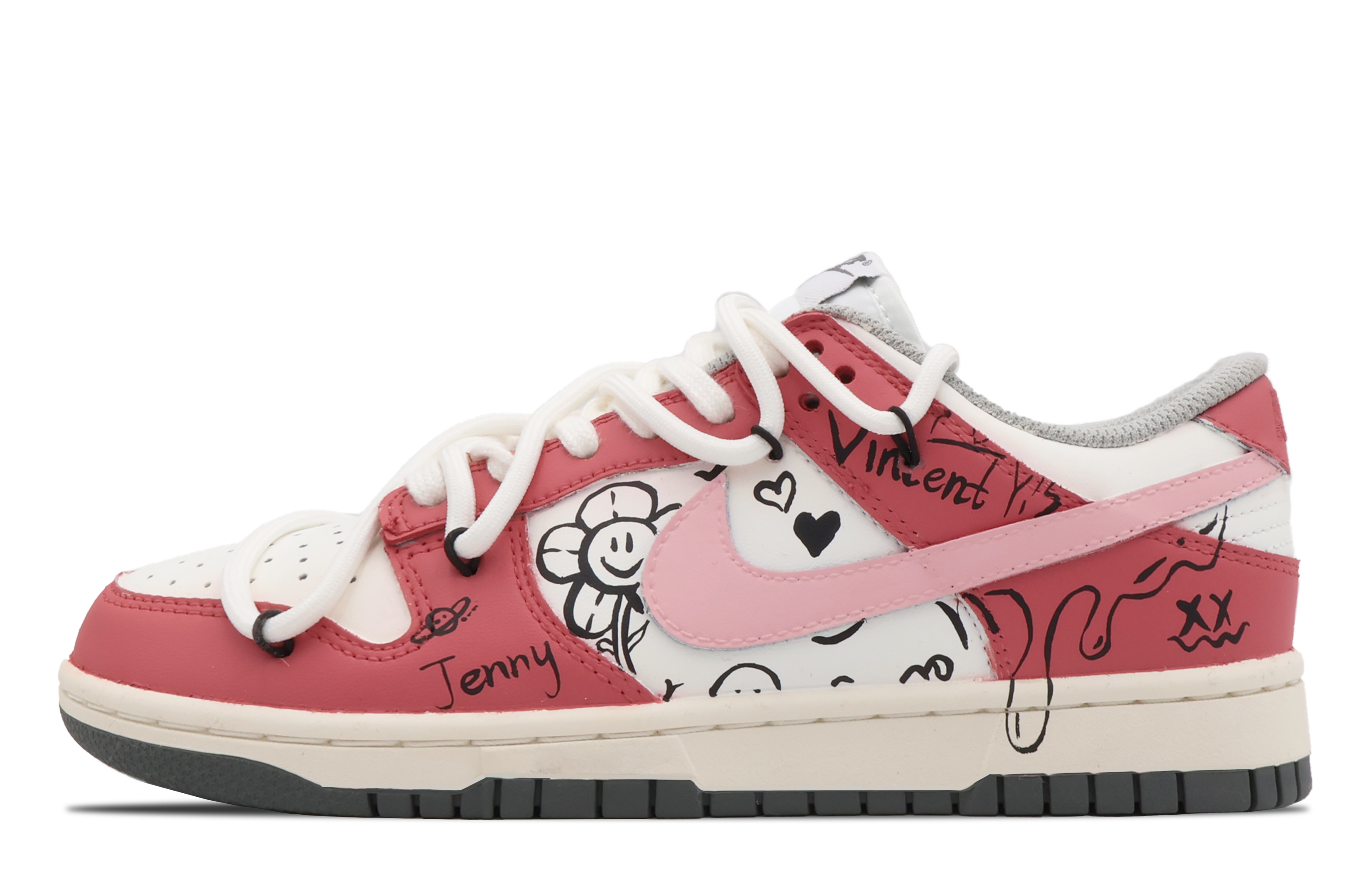 Order (W) 【カスタムシューズ】ウィメンズ ナイキダンクロー 'ホワイトレッドベリーグラフィティ' DD1503-117(Team53-女款小莓桃S-BOX)