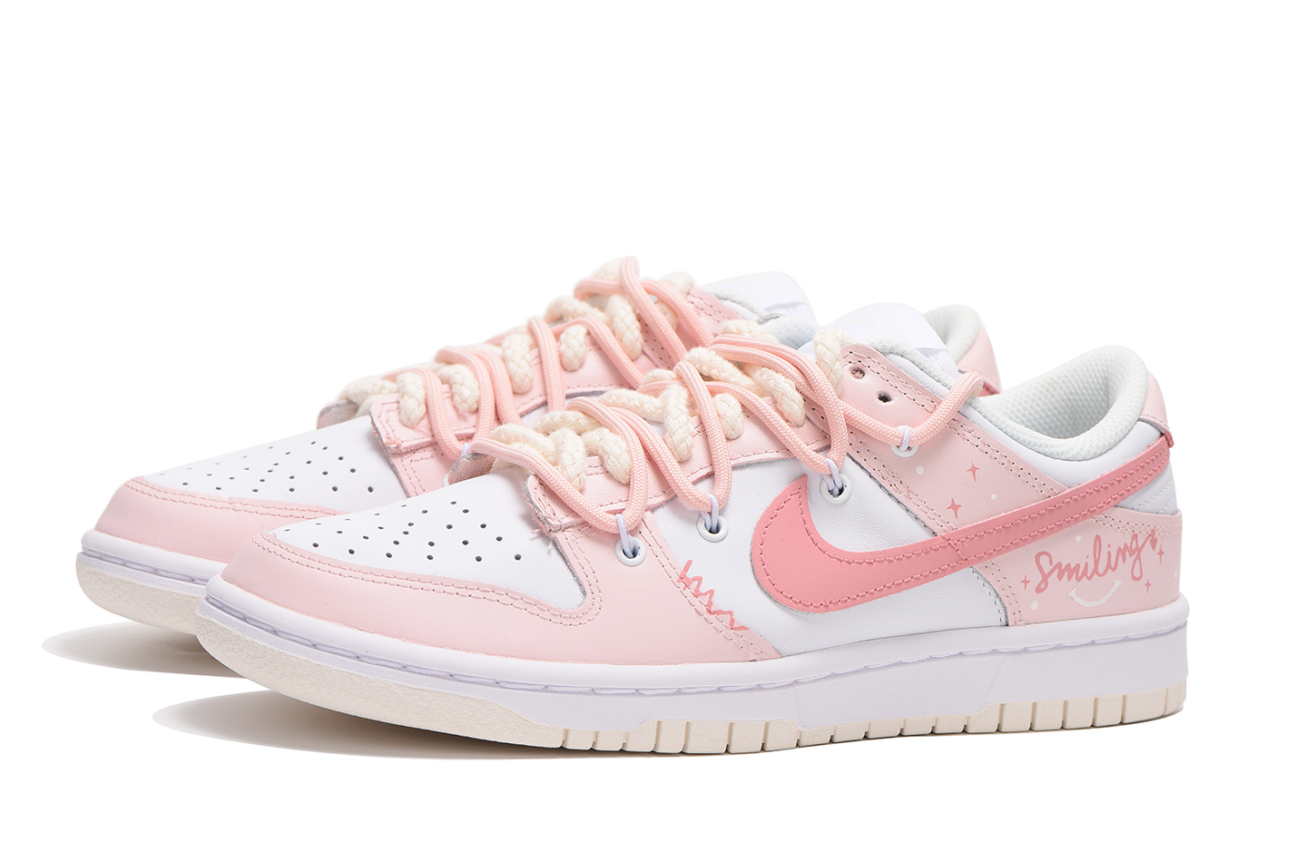 Shop (W) [Kasut Custom] Nike Dunk Low 'Putih Sail dan Senyum Sakura Merah Jambu' DD1503-121(Team拾伍-女款解构樱花粉SBOX)