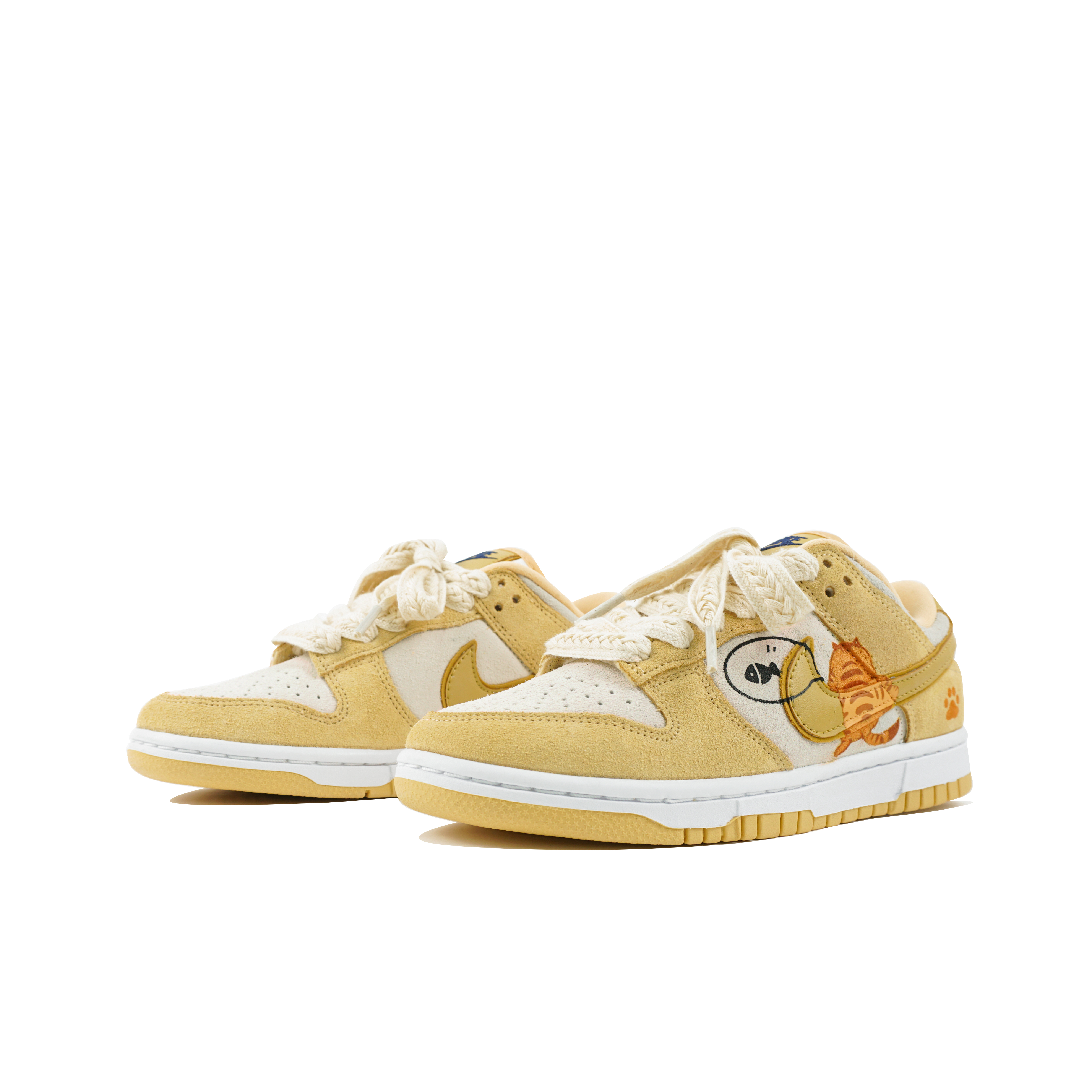 Lookbook 【訂製球鞋】 Nike Dunk Low 玖製 Q彈起司布丁冰淇淋 可愛大橙 貓貓 想魚 卡通 低筒 板鞋 女款 白黃