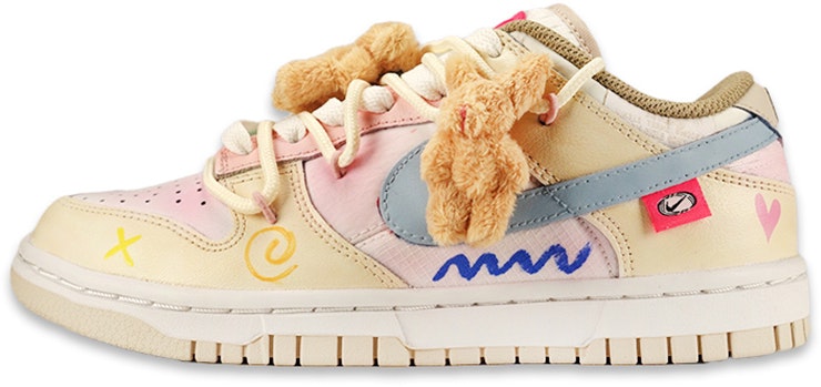 custom-shoes-women-nike-dunk-low-yellow-pink-white-cartoon-furry-rabbit-and-bear