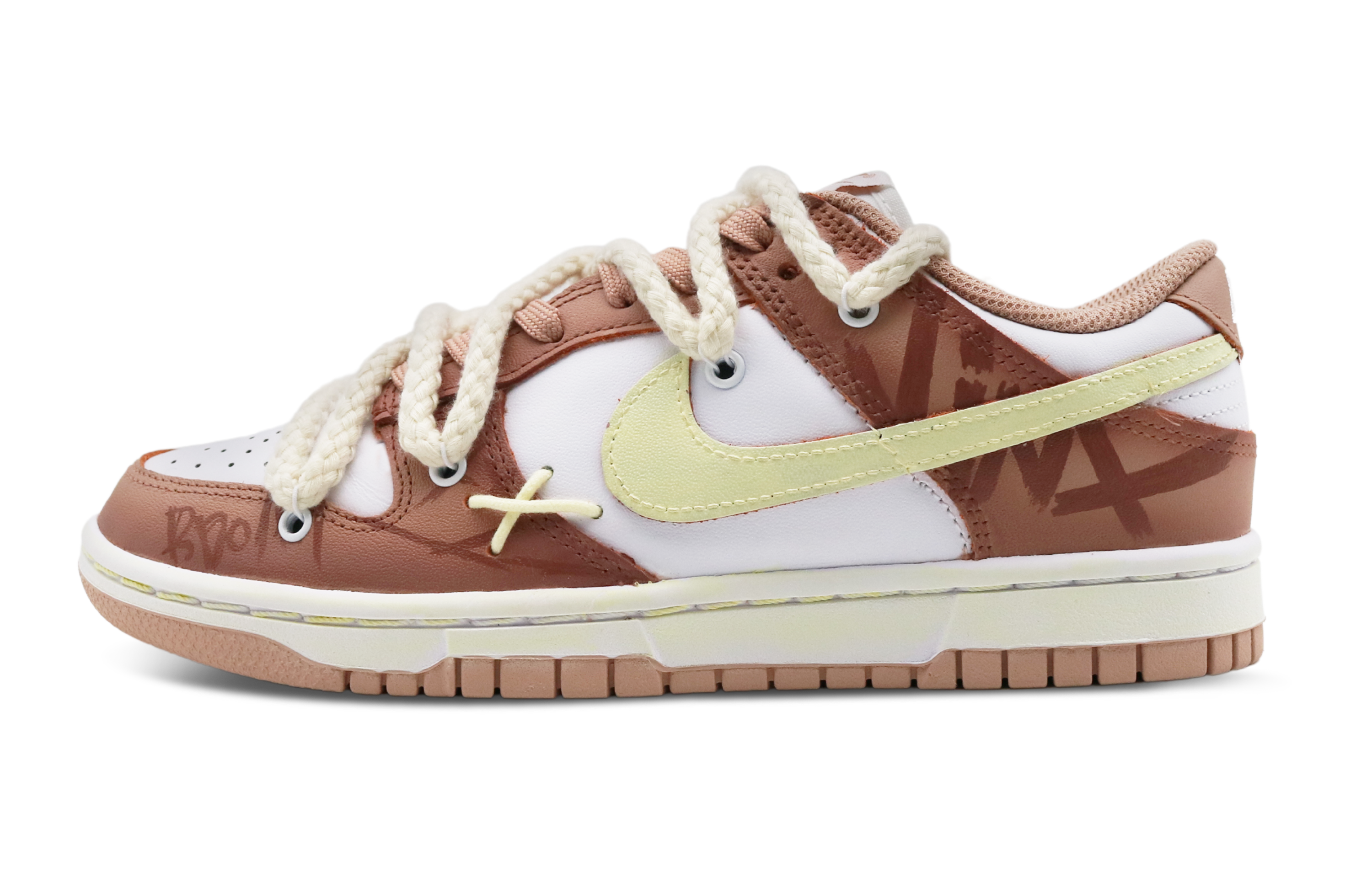 Buy 【訂製球鞋】Nike Dunk Low 個性女孩 街頭塗鴉 做舊 vibe風 系帶 塗鴉 字母 低筒 板鞋 女款 黃粉